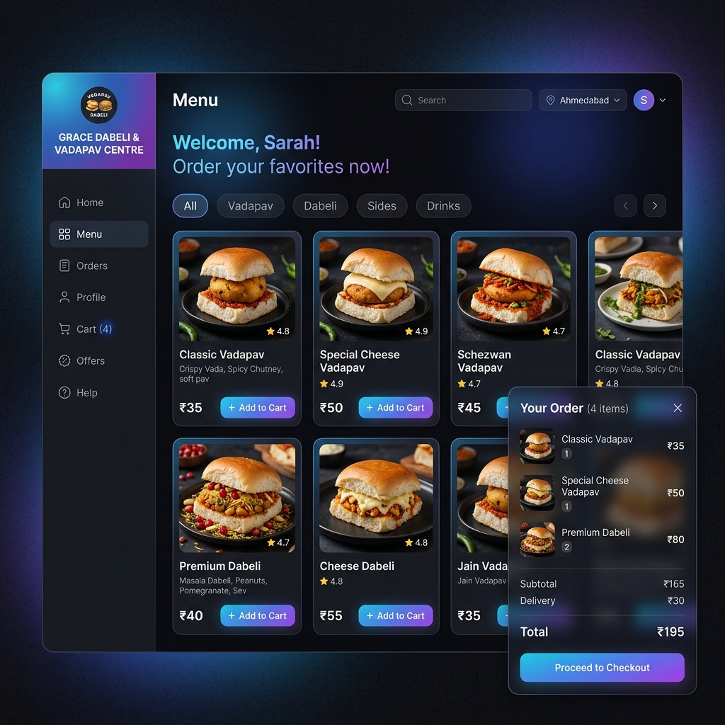 Grace Food Outlet food ordering platform dashboard mockup by Harsh Gorantiwar